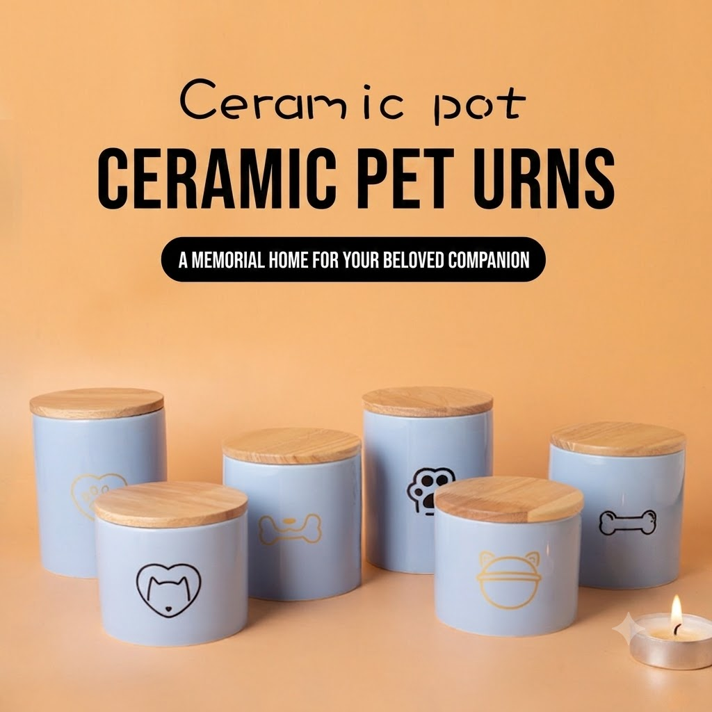 Pet Urn Blue Pet Urn Ceramic Urn Cat Dog Hair Collection Memories Memorial Storage Cross-border Wholesale