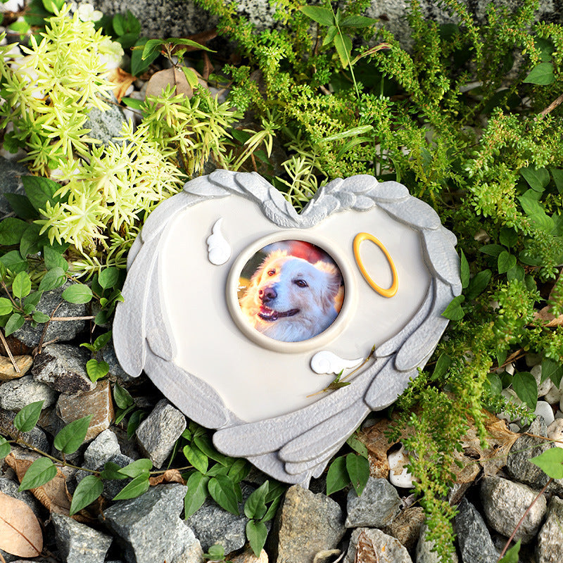 Pet Grave Marker Pet Funeral Memorial Love Angel Tombstone Cat Dog with Frame Heart Sacrifice Tag Ornament